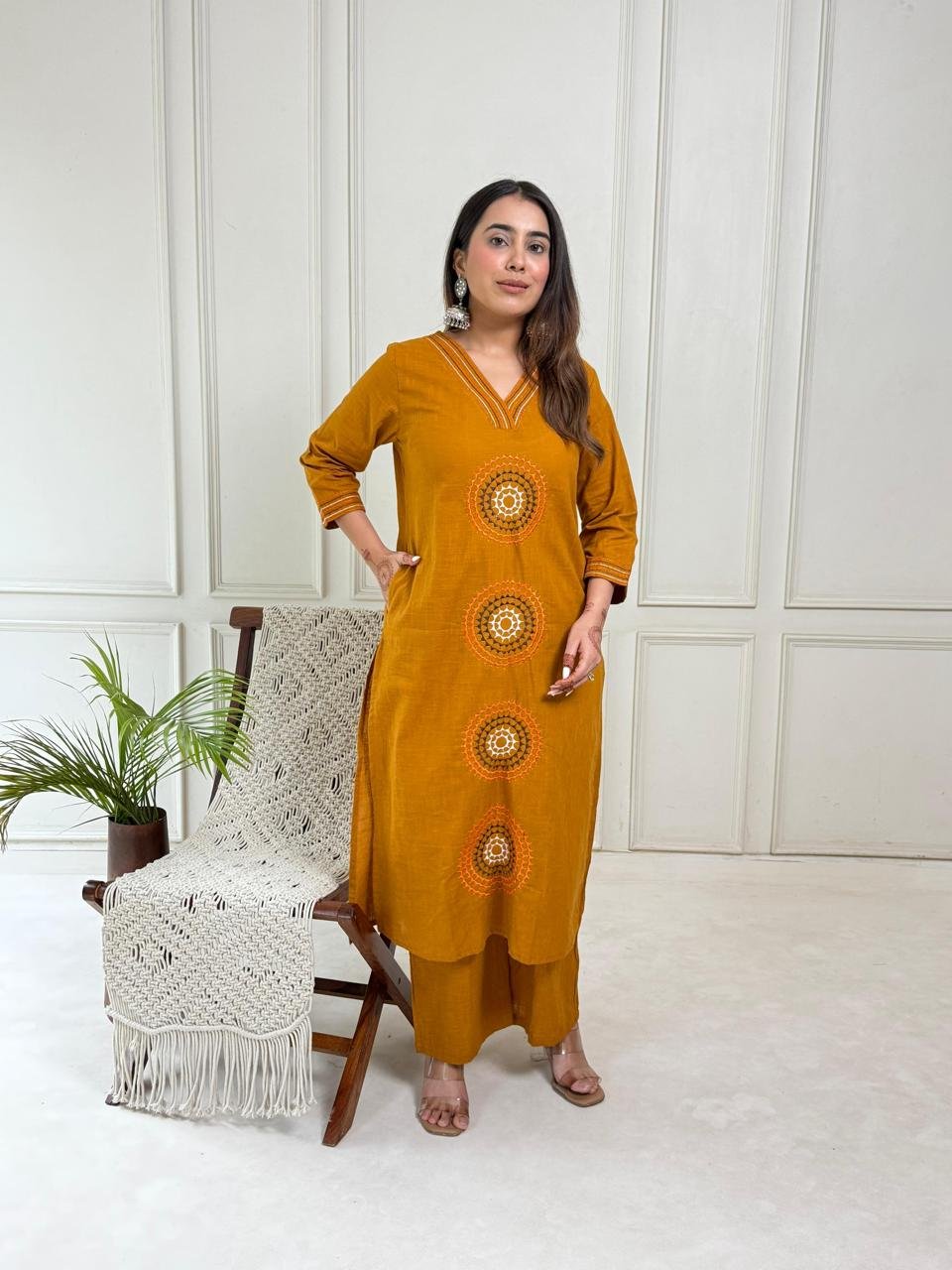 Ajrajh A-Line Cotton Kurti Set with Palazzo Pants
